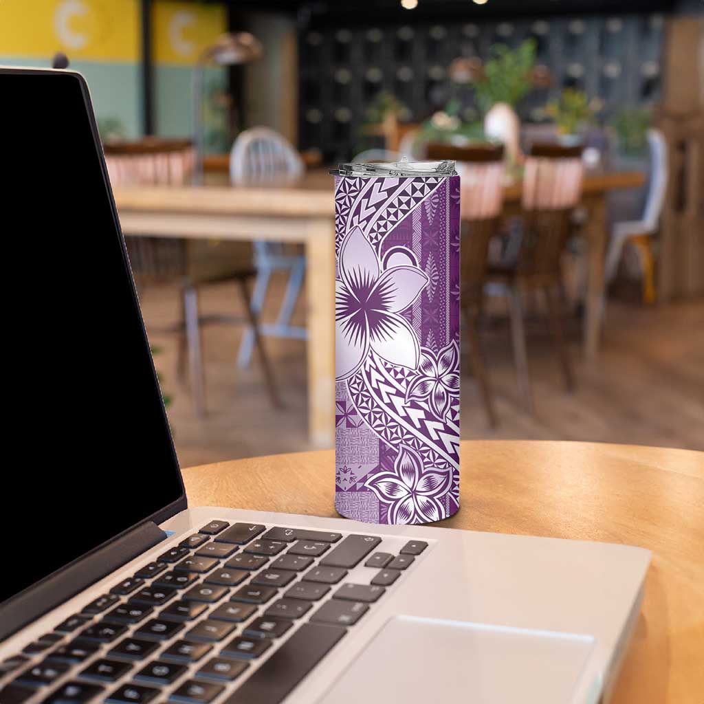Tonga Kupesi Ngatu Skinny Tumbler Vintage Purple Plumeria LT05 - Polynesian Pride