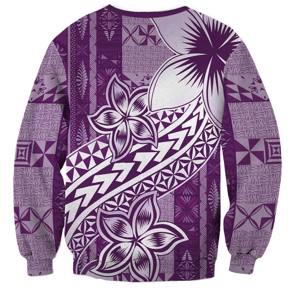 Tonga Kupesi Ngatu Sweatshirt Vintage Purple Plumeria