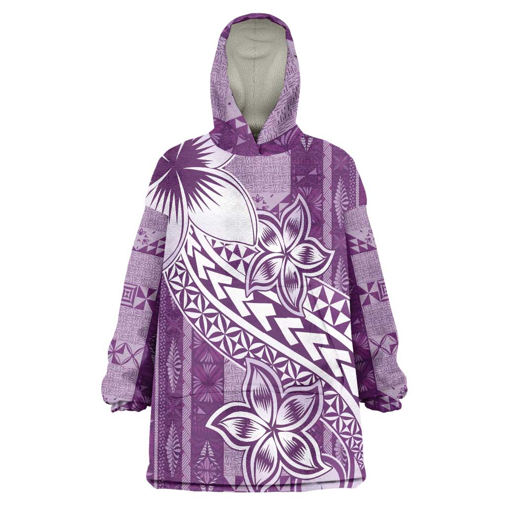 Tonga Kupesi Ngatu Wearable Blanket Hoodie Vintage Purple Plumeria LT05 One Size Purple - Polynesian Pride