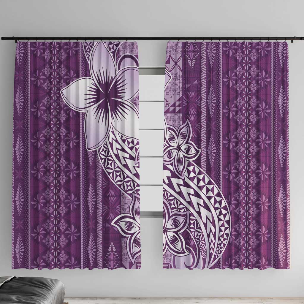 Tonga Kupesi Ngatu Window Curtain Vintage Purple Plumeria