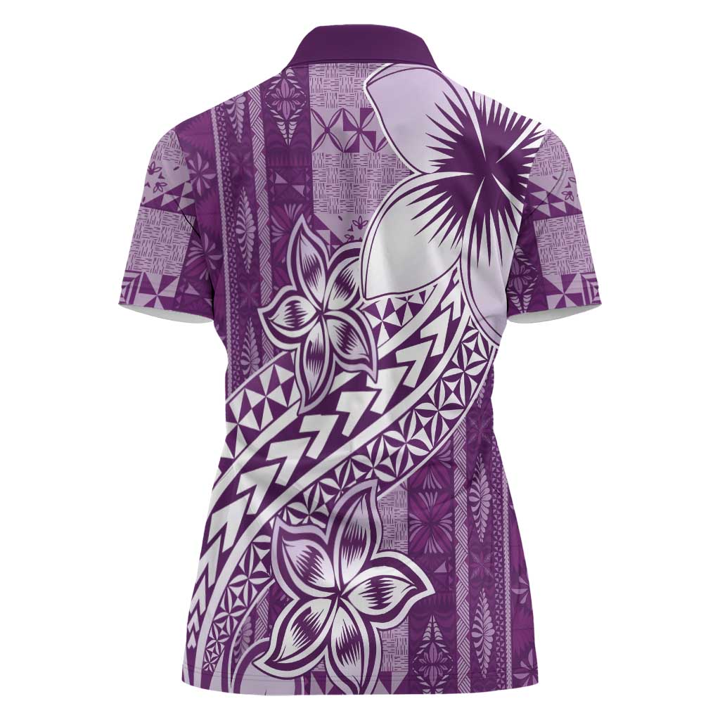Tonga Kupesi Ngatu Women Polo Shirt Vintage Purple Plumeria