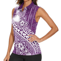 Tonga Kupesi Ngatu Women Sleeveless Polo Shirt Vintage Purple Plumeria