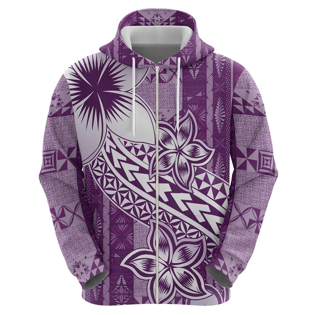 Tonga Kupesi Ngatu Zip Hoodie Vintage Purple Plumeria