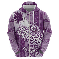 Tonga Kupesi Ngatu Zip Hoodie Vintage Purple Plumeria