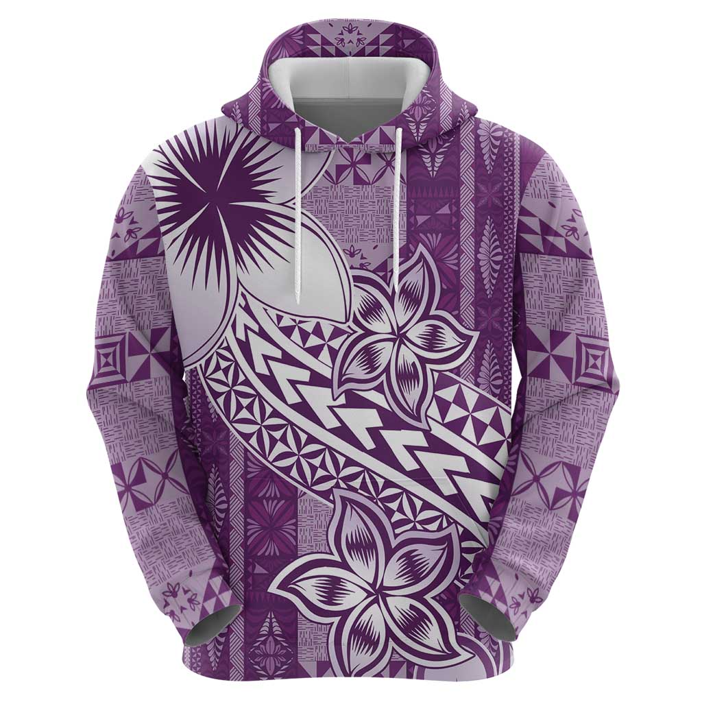 Tonga Kupesi Ngatu Zip Hoodie Vintage Purple Plumeria