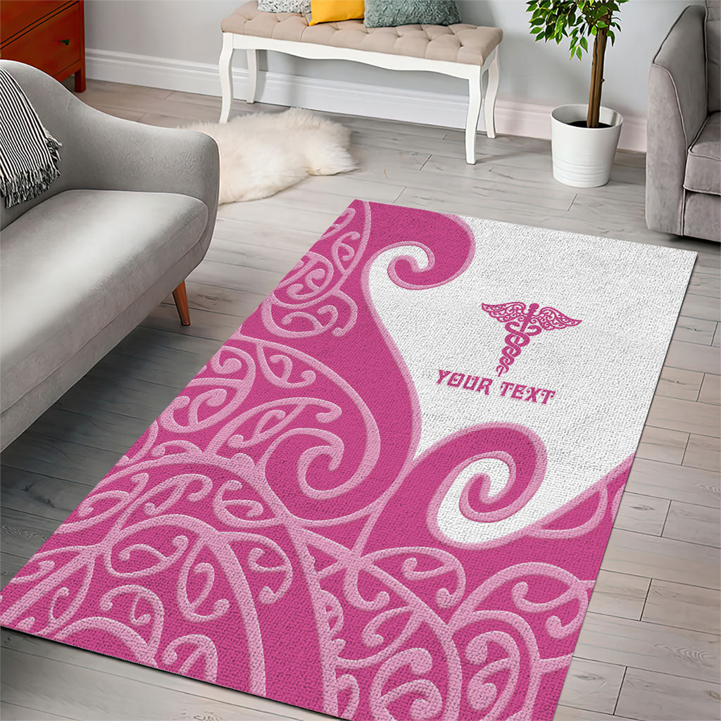 Personalised New Zealand Nurse Area Rug Maori Koru Pink Version