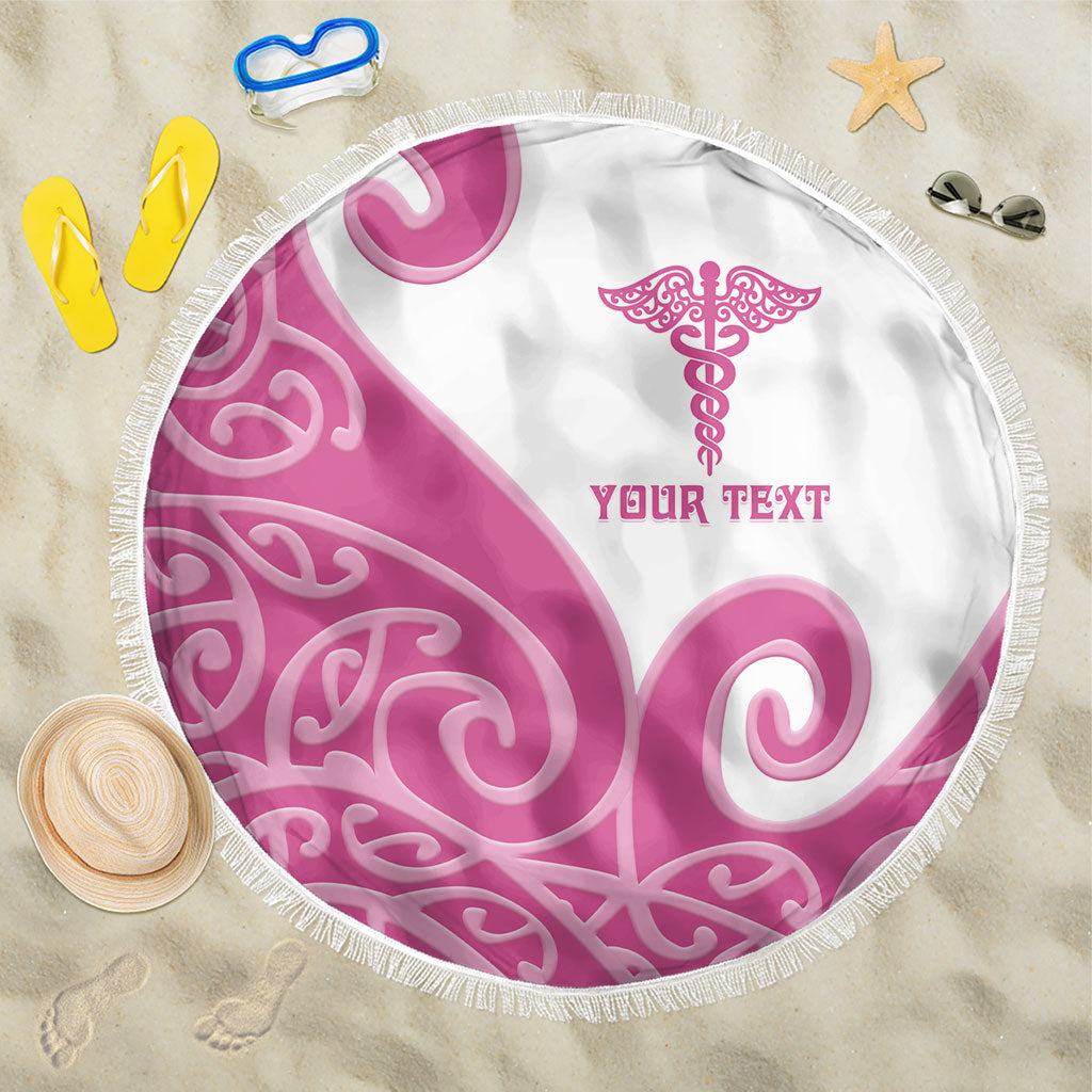 Personalised New Zealand Nurse Beach Blanket Maori Koru Pink Version