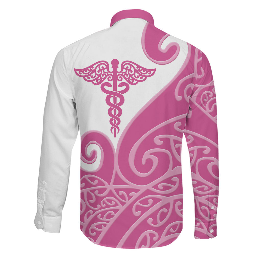 Personalised New Zealand Nurse Family Matching Long Sleeve Bodycon Dress and Hawaiian Shirt Maori Koru Pink Version LT05 - Polynesian Pride