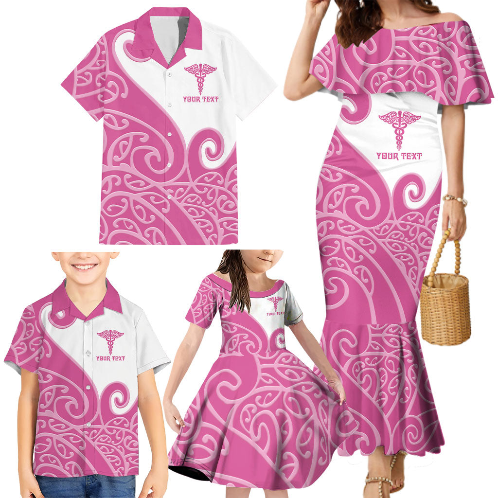 Personalised New Zealand Nurse Family Matching Mermaid Dress and Hawaiian Shirt Maori Koru Pink Version LT05 - Polynesian Pride