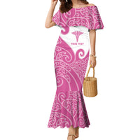 Personalised New Zealand Nurse Family Matching Mermaid Dress and Hawaiian Shirt Maori Koru Pink Version LT05 Mom's Dress Pink - Polynesian Pride