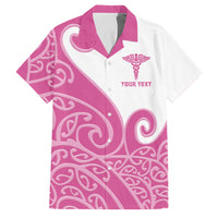Personalised New Zealand Nurse Family Matching Off Shoulder Maxi Dress and Hawaiian Shirt Maori Koru Pink Version LT05 Dad's Shirt - Short Sleeve Pink - Polynesian Pride