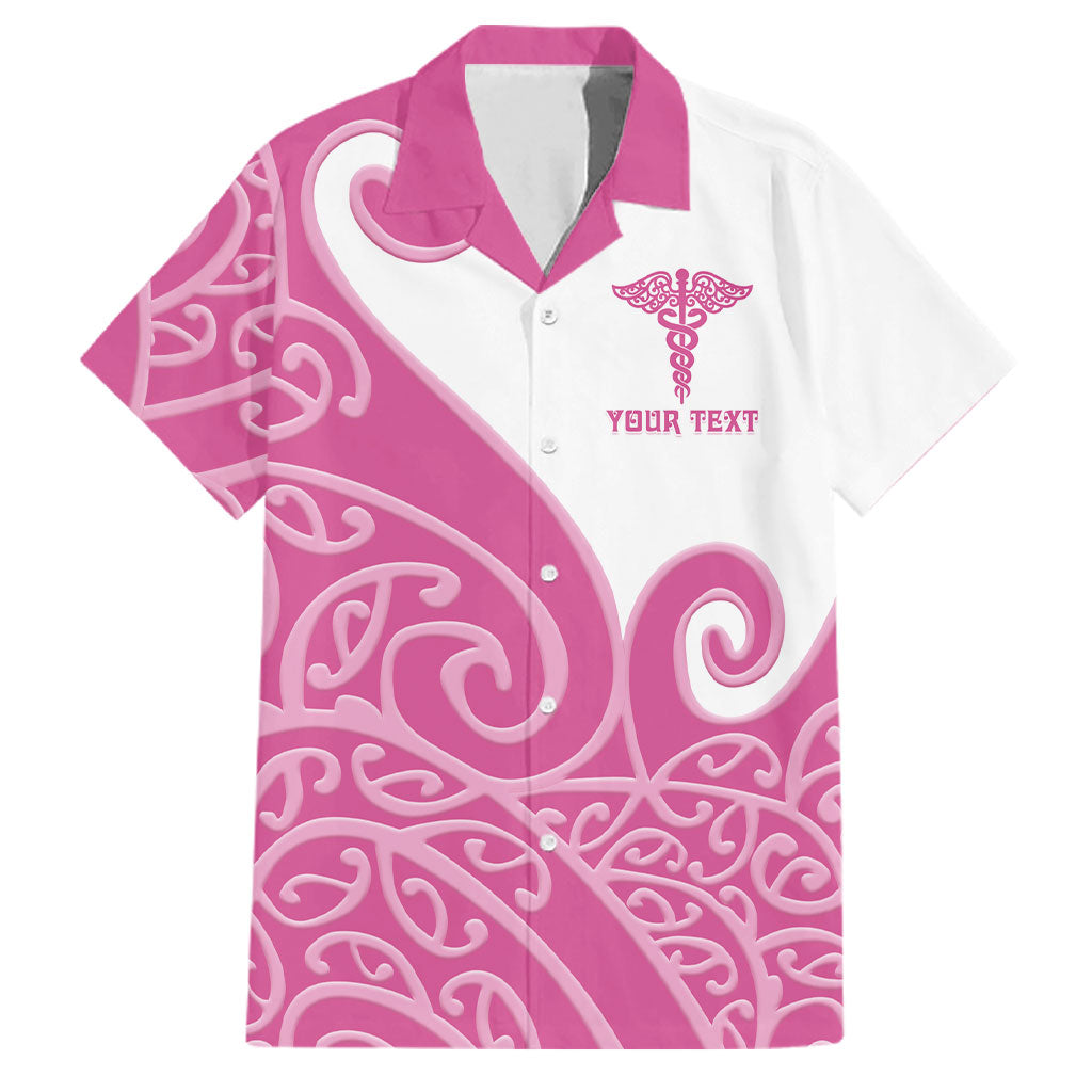 Personalised New Zealand Nurse Family Matching Off Shoulder Short Dress and Hawaiian Shirt Maori Koru Pink Version LT05 Dad's Shirt - Short Sleeve Pink - Polynesian Pride