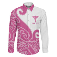 Personalised New Zealand Nurse Family Matching Short Sleeve Bodycon Dress and Hawaiian Shirt Maori Koru Pink Version LT05 Dad's Shirt - Long Sleeve Pink - Polynesian Pride