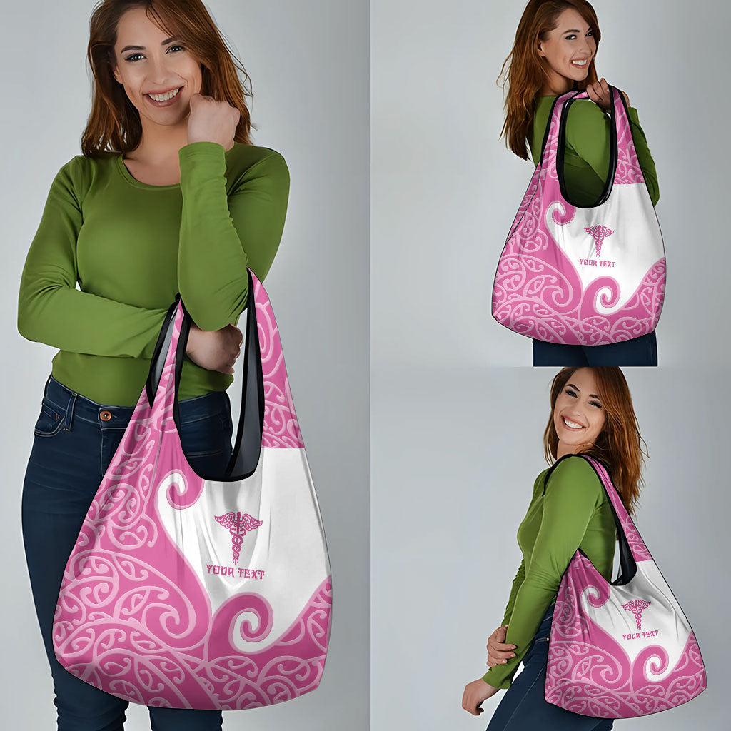 Personalised New Zealand Nurse Grocery Bag Maori Koru Pink Version