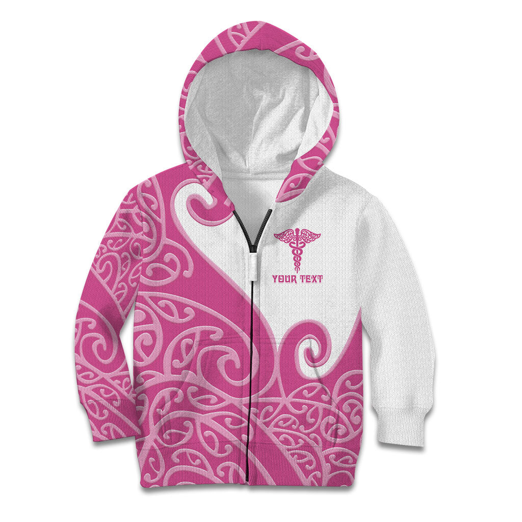 Personalised New Zealand Nurse Kid Hoodie Maori Koru Pink Version