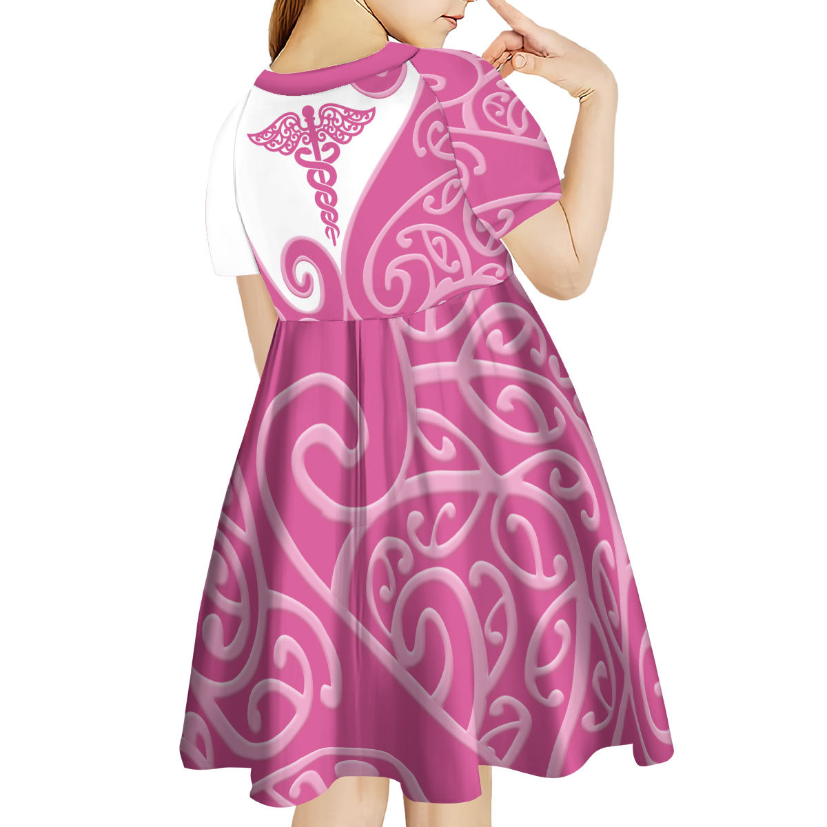 Personalised New Zealand Nurse Kid Short Sleeve Dress Maori Koru Pink Version LT05 - Polynesian Pride