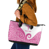 Personalised New Zealand Nurse Leather Tote Bag Maori Koru Pink Version
