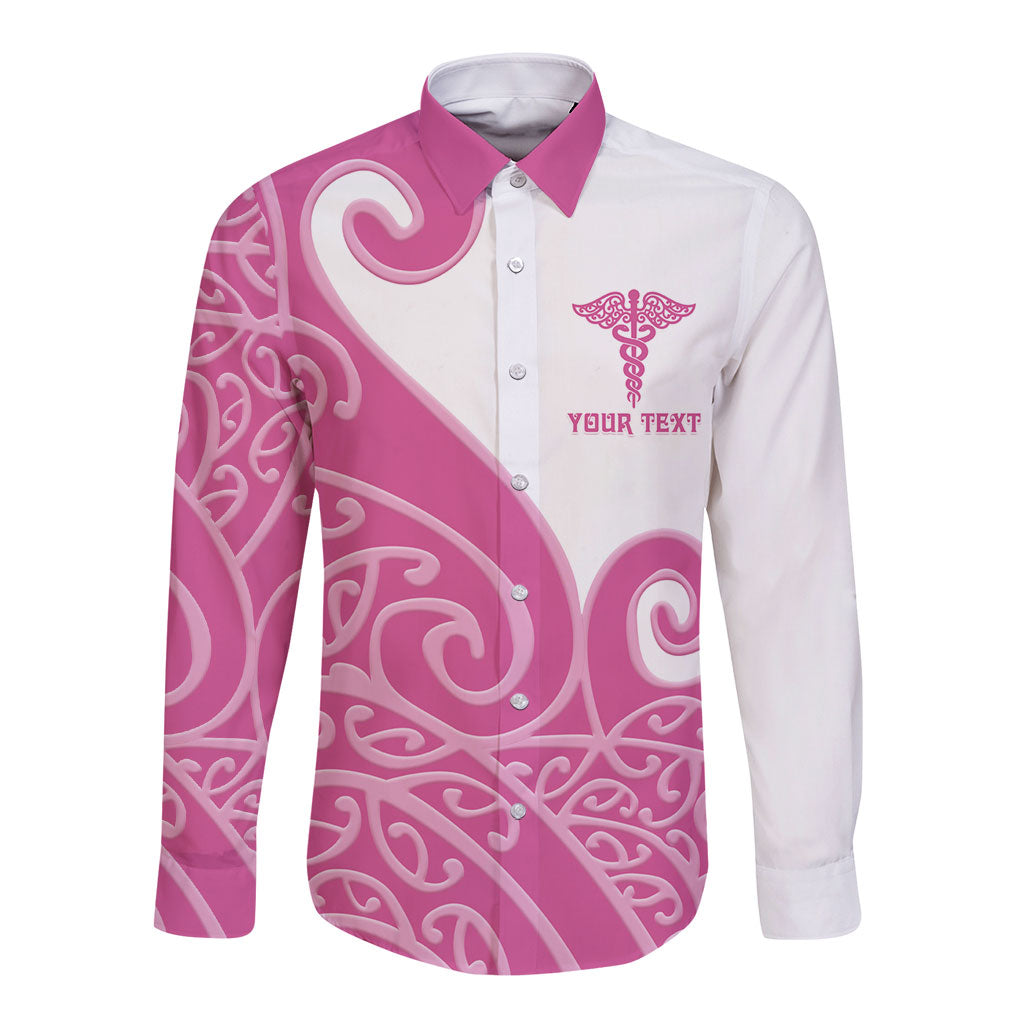 Personalised New Zealand Nurse Long Sleeve Button Shirt Maori Koru Pink Version LT05 Unisex Pink - Polynesian Pride