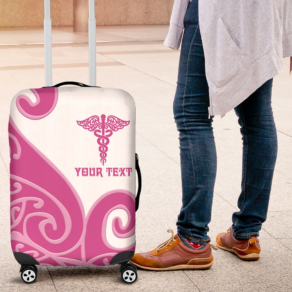 Personalised New Zealand Nurse Luggage Cover Maori Koru Pink Version