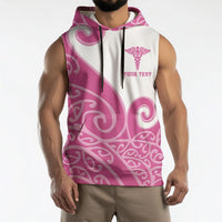 Personalised New Zealand Nurse Sleeveless Hoodie Maori Koru Pink Version