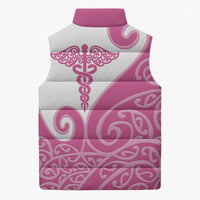 Personalised New Zealand Nurse Sleeveless Puffer Jacket Maori Koru Pink Version
