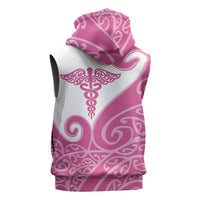 Personalised New Zealand Nurse Sleeveless Zip Hoodie Maori Koru Pink Version LT05 - Polynesian Pride