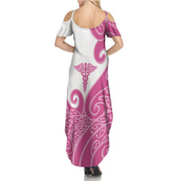 Personalised New Zealand Nurse Summer Maxi Dress Maori Koru Pink Version