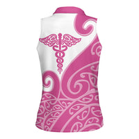 Personalised New Zealand Nurse Women Sleeveless Polo Shirt Maori Koru Pink Version LT05 - Polynesian Pride