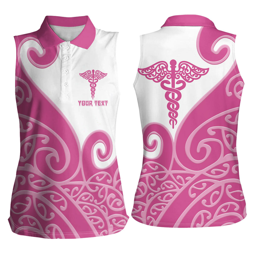 Personalised New Zealand Nurse Women Sleeveless Polo Shirt Maori Koru Pink Version LT05 - Polynesian Pride