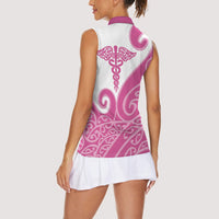 Personalised New Zealand Nurse Women Sleeveless Polo Shirt Maori Koru Pink Version LT05 - Polynesian Pride