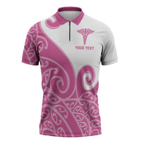 Personalised New Zealand Nurse Zipper Polo Shirt Maori Koru Pink Version LT05 Pink - Polynesian Pride