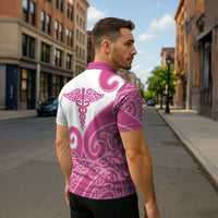 Personalised New Zealand Nurse Zipper Polo Shirt Maori Koru Pink Version LT05 - Polynesian Pride