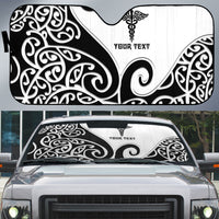 Personalised New Zealand Nurse Auto Sun Shade Maori Koru Black Version