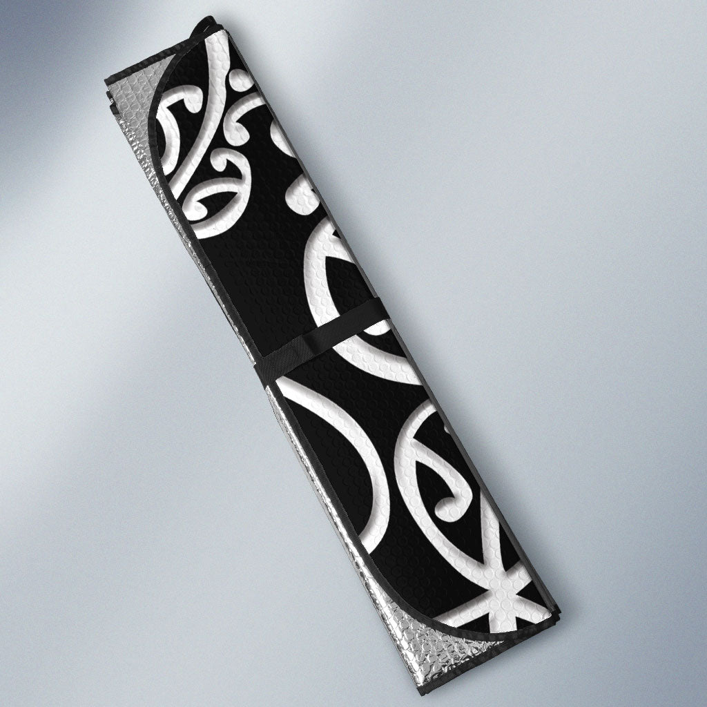 Personalised New Zealand Nurse Auto Sun Shade Maori Koru Black Version