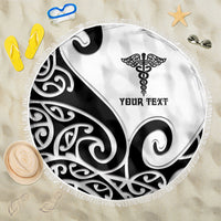 Personalised New Zealand Nurse Beach Blanket Maori Koru Black Version