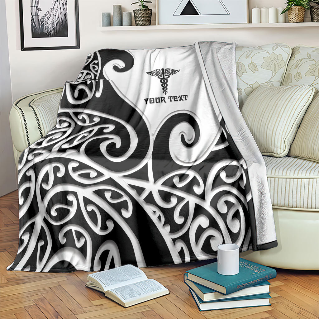 Personalised New Zealand Nurse Blanket Maori Koru Black Version