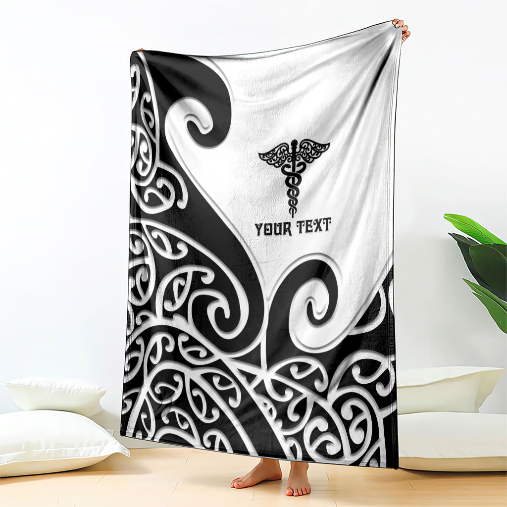 Personalised New Zealand Nurse Blanket Maori Koru Black Version