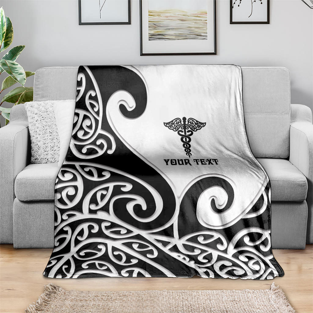Personalised New Zealand Nurse Blanket Maori Koru Black Version