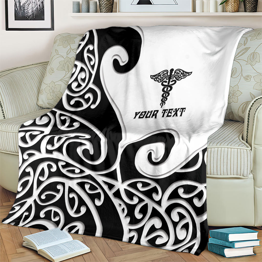 Personalised New Zealand Nurse Blanket Maori Koru Black Version