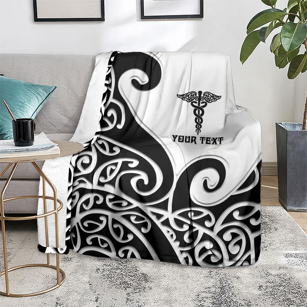 Personalised New Zealand Nurse Blanket Maori Koru Black Version