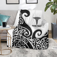 Personalised New Zealand Nurse Blanket Maori Koru Black Version