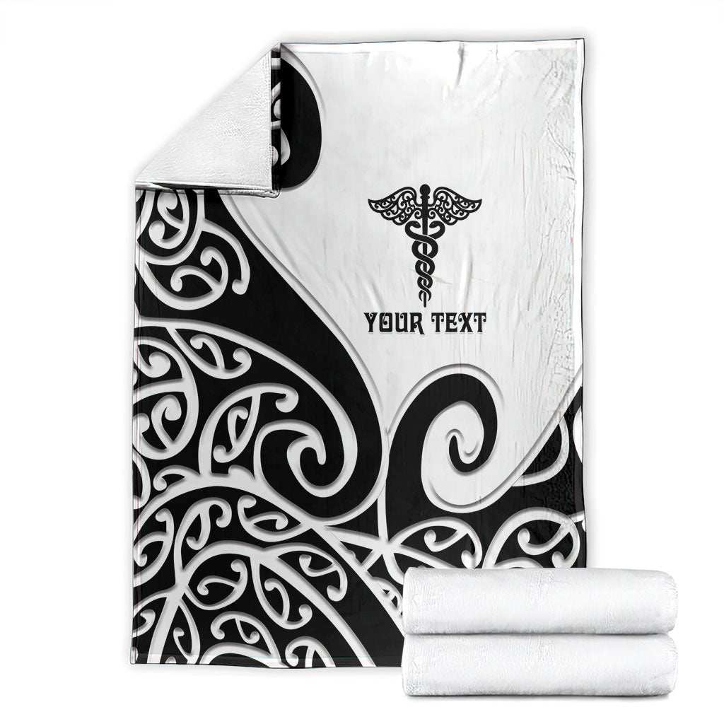 Personalised New Zealand Nurse Blanket Maori Koru Black Version
