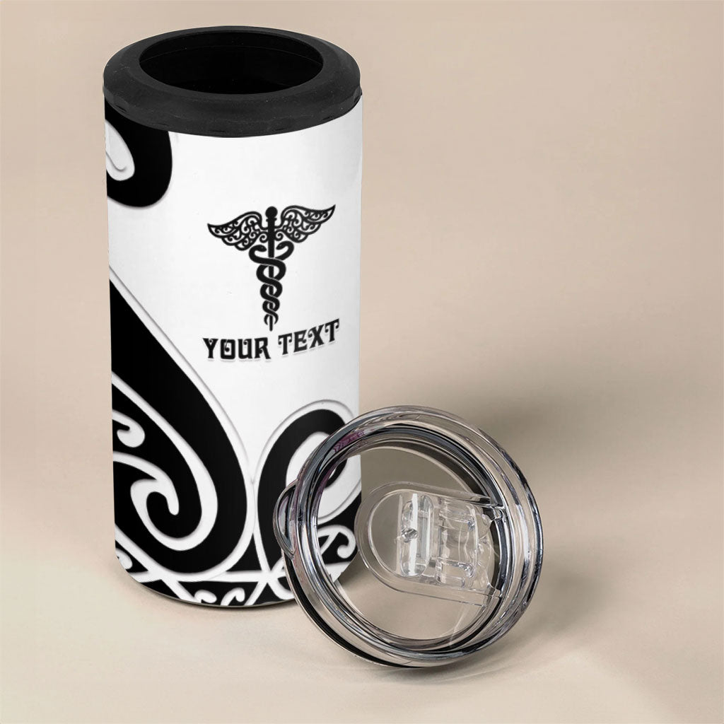 Personalised New Zealand Nurse 4 in 1 Can Cooler Tumbler Maori Koru Black Version LT05 - Polynesian Pride