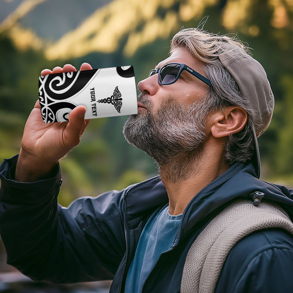 Personalised New Zealand Nurse 4 in 1 Can Cooler Tumbler Maori Koru Black Version LT05 - Polynesian Pride