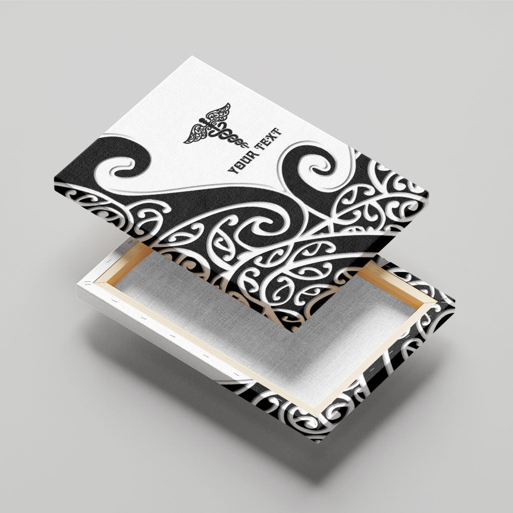 Personalised New Zealand Nurse Canvas Wall Art Maori Koru Black Version