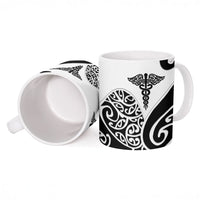 Personalised New Zealand Nurse Ceramic Mug Maori Koru Black Version
