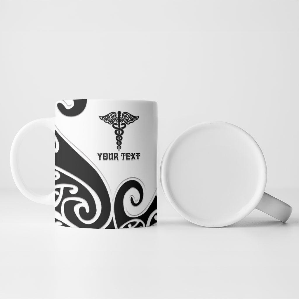 Personalised New Zealand Nurse Ceramic Mug Maori Koru Black Version