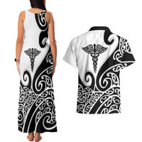 Personalised New Zealand Nurse Couples Matching Tank Maxi Dress and Hawaiian Shirt Maori Koru Black Version