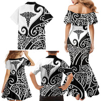 Personalised New Zealand Nurse Family Matching Mermaid Dress and Hawaiian Shirt Maori Koru Black Version LT05 - Polynesian Pride