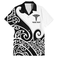 Personalised New Zealand Nurse Family Matching Off Shoulder Maxi Dress and Hawaiian Shirt Maori Koru Black Version LT05 Dad's Shirt - Short Sleeve Black - Polynesian Pride